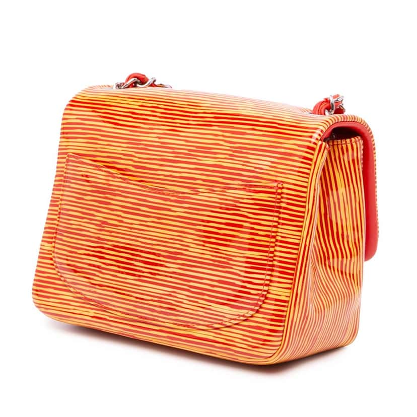 Chanel Mini Square Classic Patent Striped Single Flap Orange Leather Very good condition - Back View