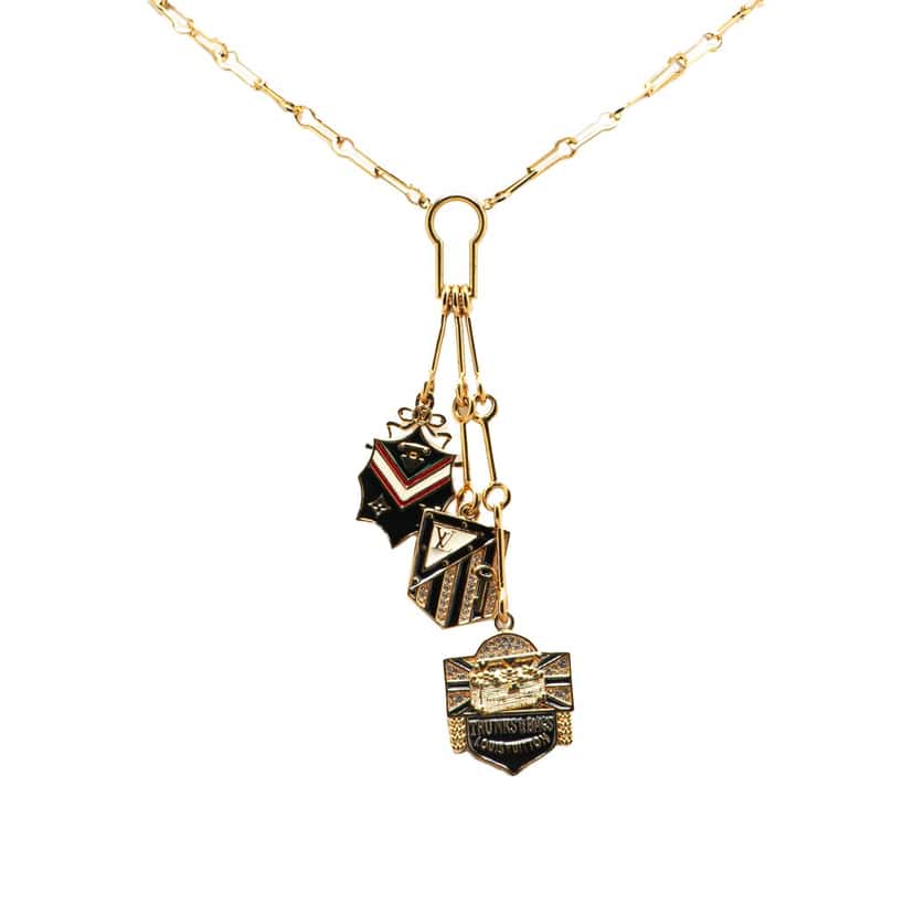 Louis Vuitton Gold Plated Enamel and Crystal Charm Pendant Necklace Gold Metal Good condition - Front View