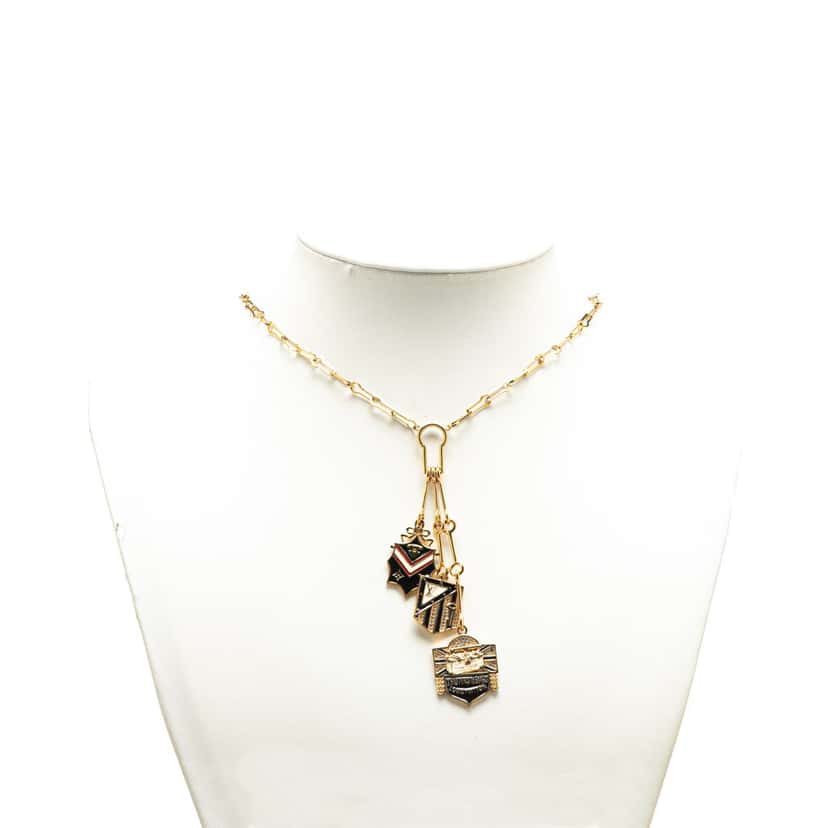 Louis Vuitton Gold Plated Enamel and Crystal Charm Pendant Necklace Gold Metal Good condition - Model View