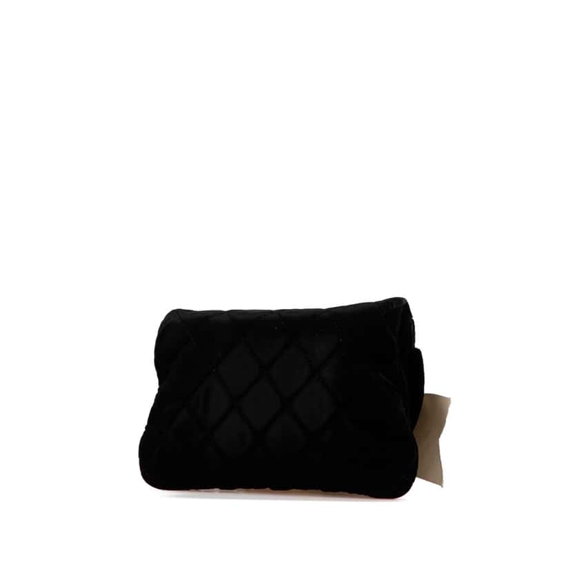 Chanel Quilted Velvet Camellia Wristlet Clutch Black Velvet Good condition - Back View