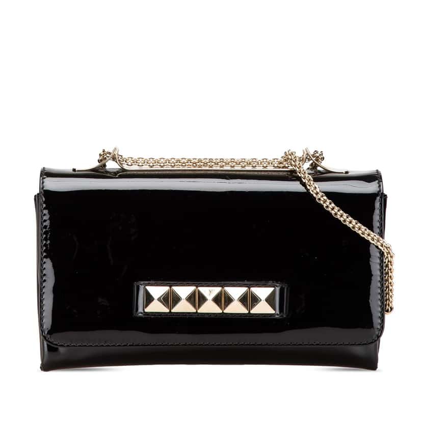 Valentino Patent Vava Voom Chain Clutch Black Leather Good condition - Front View