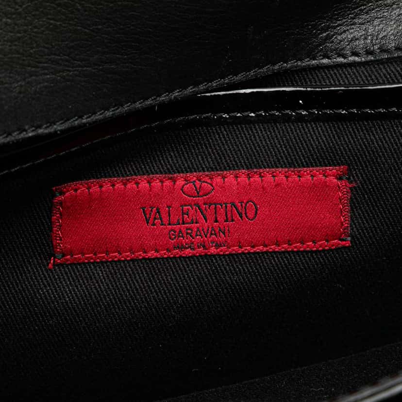 Valentino Patent Vava Voom Chain Clutch Black Leather Good condition - Box View