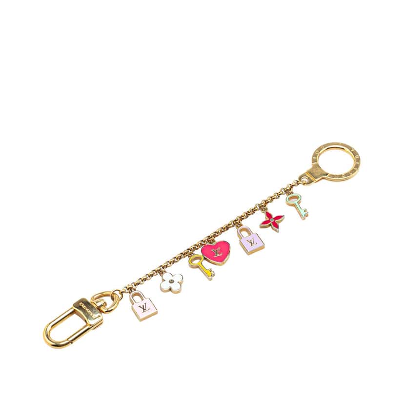 Louis Vuitton Gold Plated Monogram Pretty Charms Key Chain Holder and Bag Charm Gold Brass Good condition - Back View