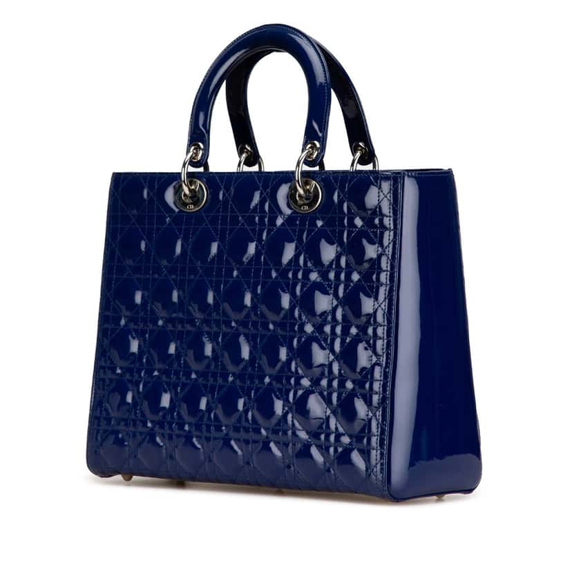 Dior Large Patent Cannage Lady Dior Blue Leather Good condition - Back View
