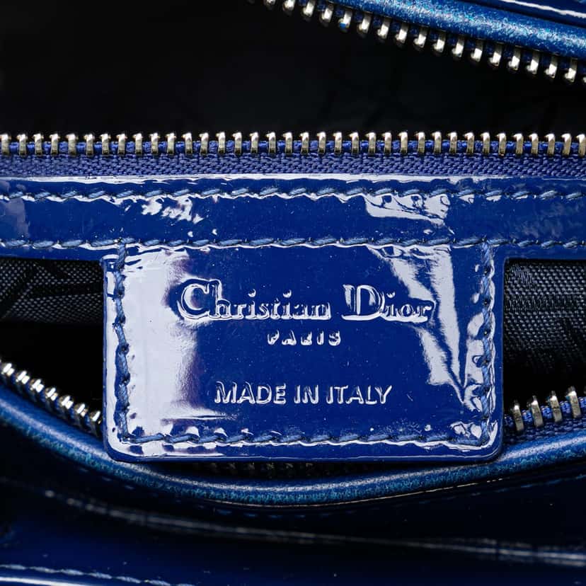 Dior Large Patent Cannage Lady Dior Blue Leather Good condition - Box View