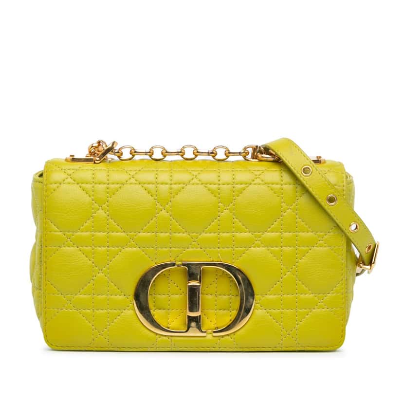 Dior Small Calfskin Cannage Caro Bag Yellow Leather Very good condition - Front View