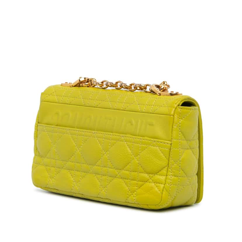 Dior Small Calfskin Cannage Caro Bag Yellow Leather Very good condition - Back View