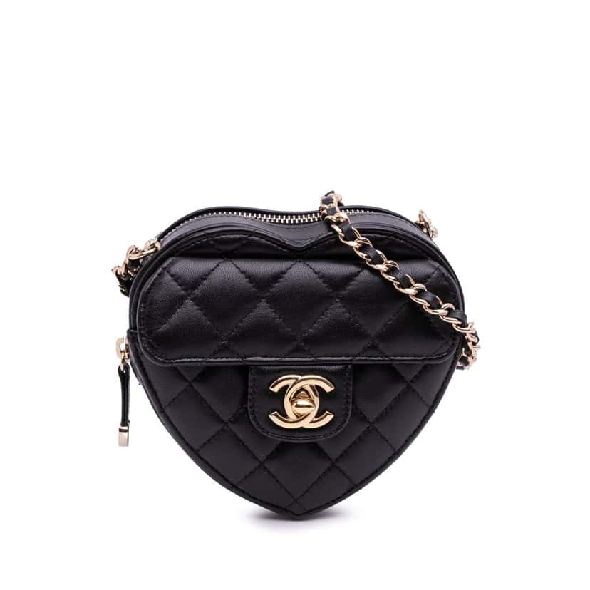 Chanel Mini Lambskin CC in Love Heart Crossbody Black Leather Good condition - Front View