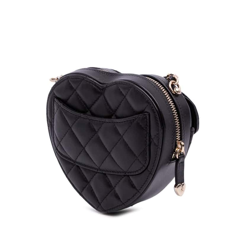 Chanel Mini Lambskin CC in Love Heart Crossbody Black Leather Good condition - Back View