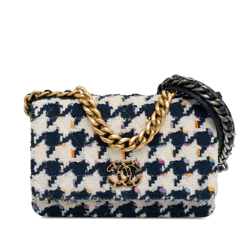 Chanel Tweed 19 Wallet On Chain Blue Tweed Good condition - Front View