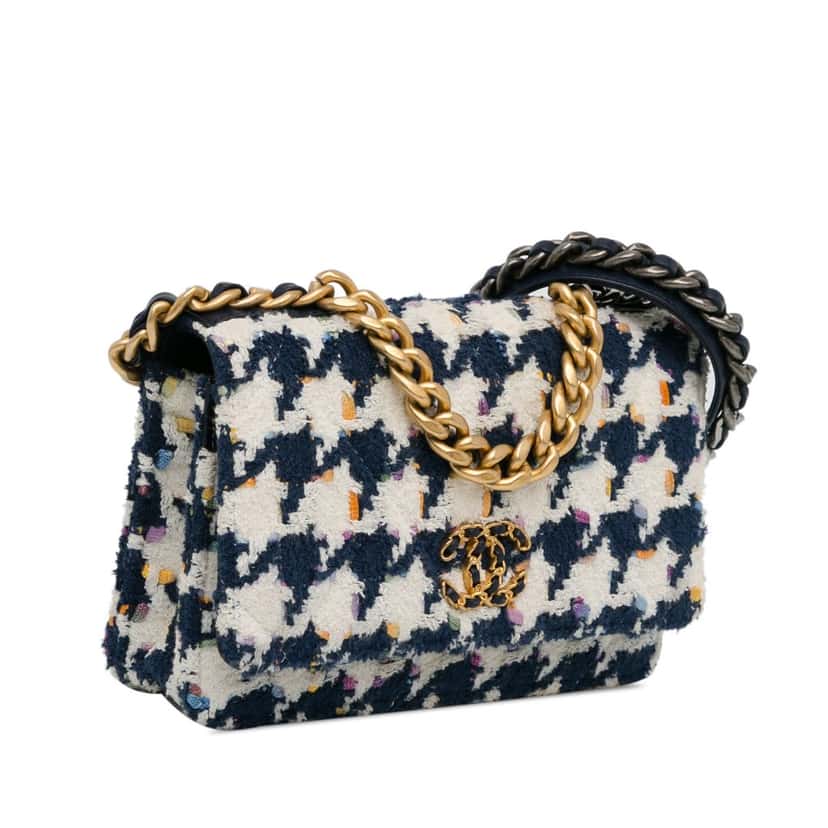 Chanel Tweed 19 Wallet On Chain Blue Tweed Good condition - Back View