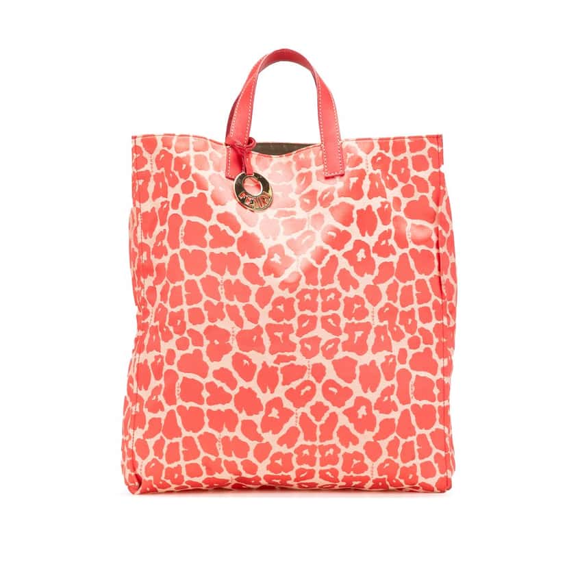 Fendi Leopard Print Canvas Shopper Tote Red Canvas Good condition - Front View