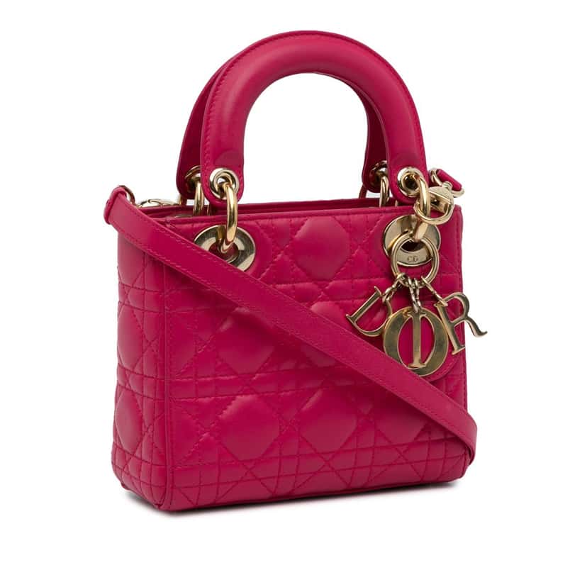 Dior Mini Lambskin Cannage Lady Dior Pink Leather Good condition - Back View