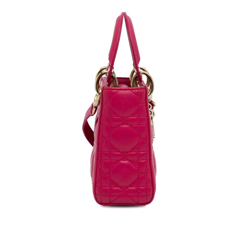 Dior Mini Lambskin Cannage Lady Dior Pink Leather Good condition - Inside View