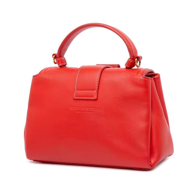 Bottega Veneta Mini Leather Piazza Top Handle Satchel Red Leather Good condition - Back View