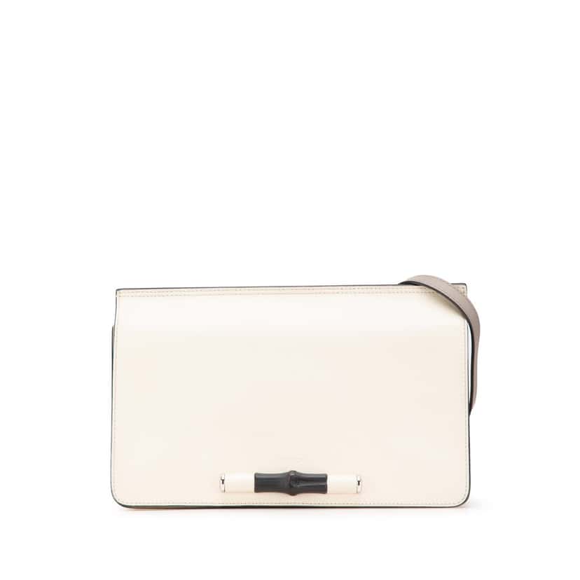Gucci Leather Lady Bamboo Shoulder Bag White Leather Good condition - Front View