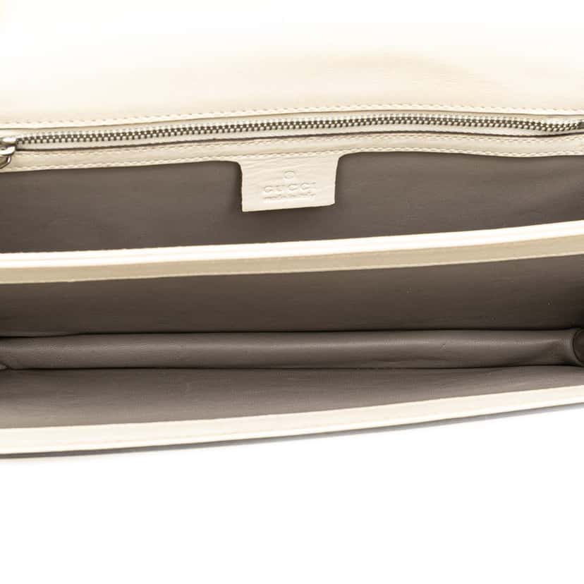Gucci Leather Lady Bamboo Shoulder Bag White Leather Good condition - Box View