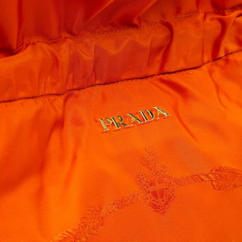 Prada Tessuto Logo Drawstring Tote Orange Good condition - Box View