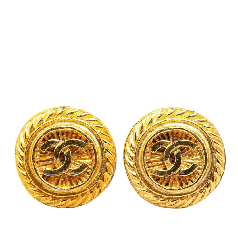 Chanel Gold Plated CC Clip On Earrings Gold Metal Good condition - Front View