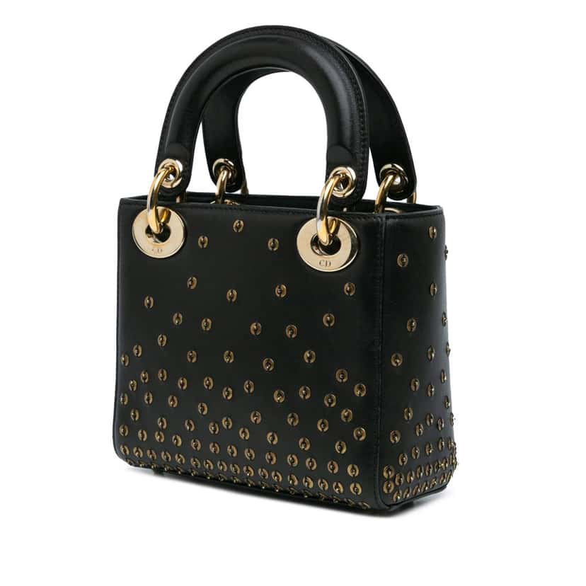 Dior Mini Calfskin Embellished Lady Dior Black Leather Good condition - Back View