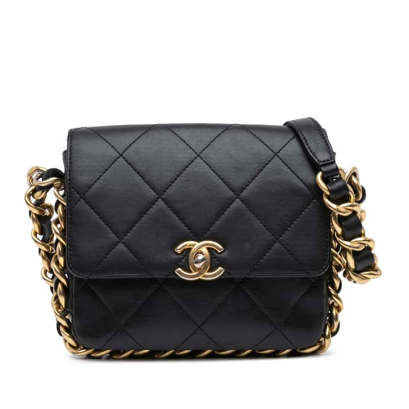 Chanel Small Quilted Calfskin Framing Chain Flap Black Leather Very good condition - Front View