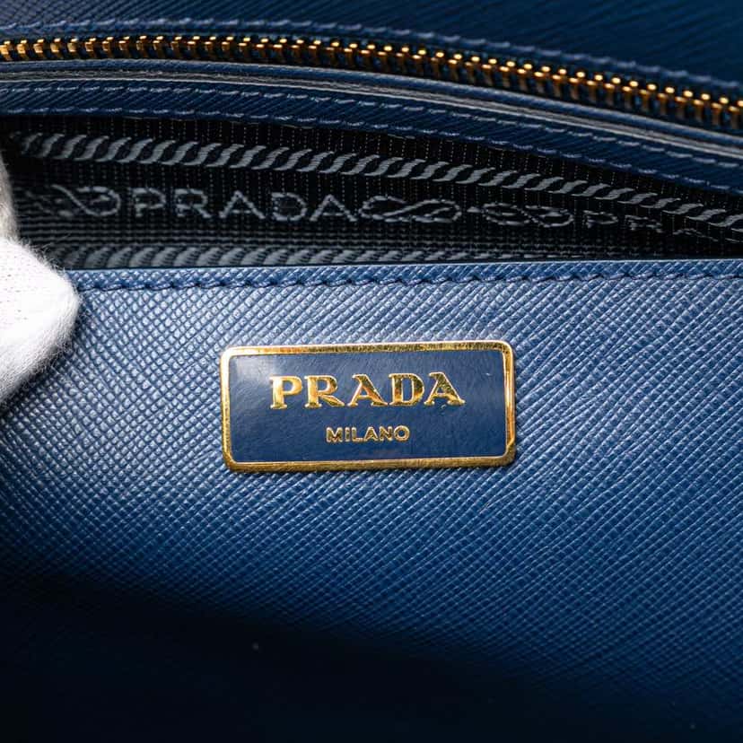 Prada Saffiano Lux Galleria Double Zip Front Pocket Satchel Blue Leather Good condition - Box View
