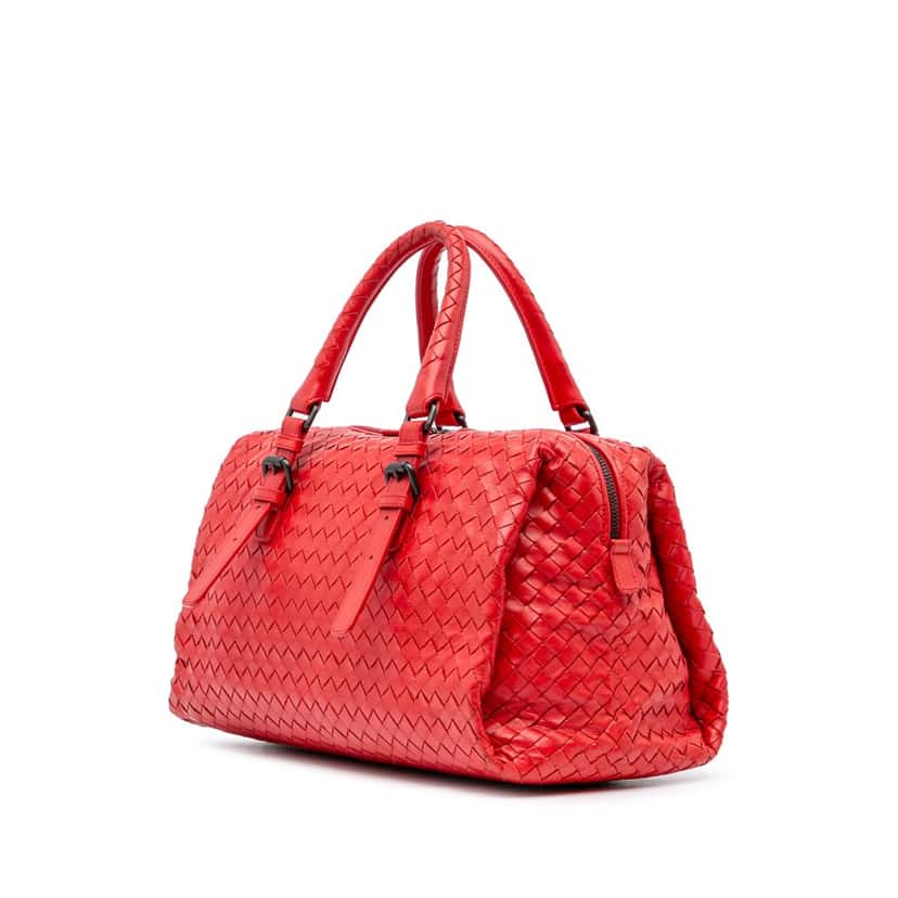 Bottega Veneta Nappa Intrecciato Boston Bag Red Leather Good condition - Back View