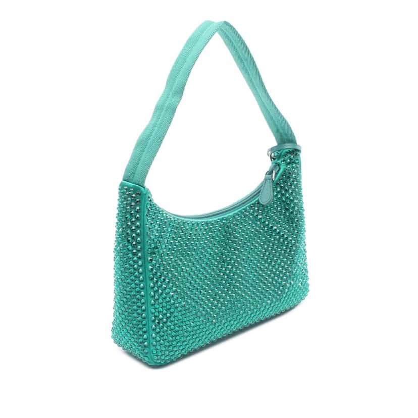 Prada Mini Satin Crystal Re Edition 2000 Shoulder Bag Green Satin Very good condition - Back View