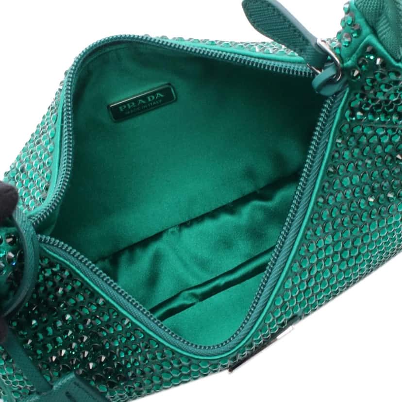 Prada Mini Satin Crystal Re Edition 2000 Shoulder Bag Green Satin Very good condition - Inside View