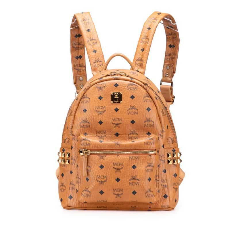 Mcm Small Visetos Coated Canvas Stark Backpack Brown Canvas Good condition - Front View