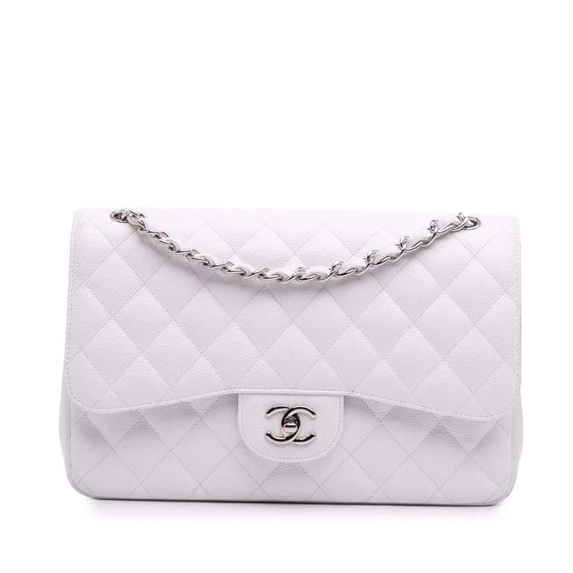 Chanel Jumbo Classic Caviar Double Flap White Leather Good condition - Front View
