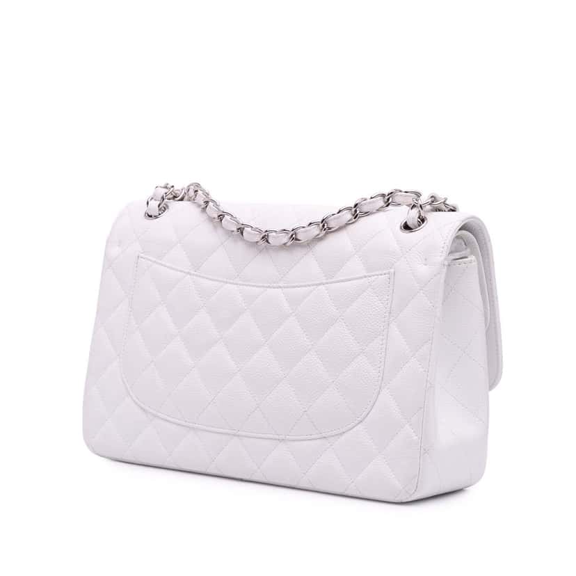 Chanel Jumbo Classic Caviar Double Flap White Leather Good condition - Back View