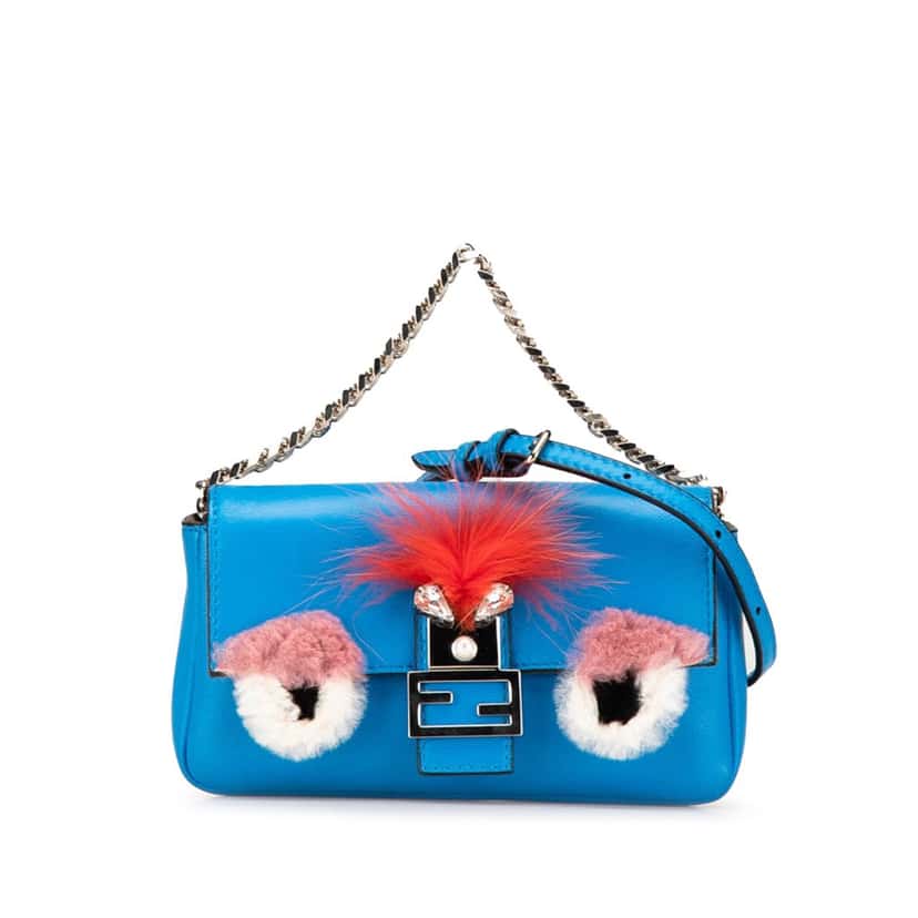 Fendi Micro Leather Monster Baguette Satchel Blue Leather Good condition - Front View
