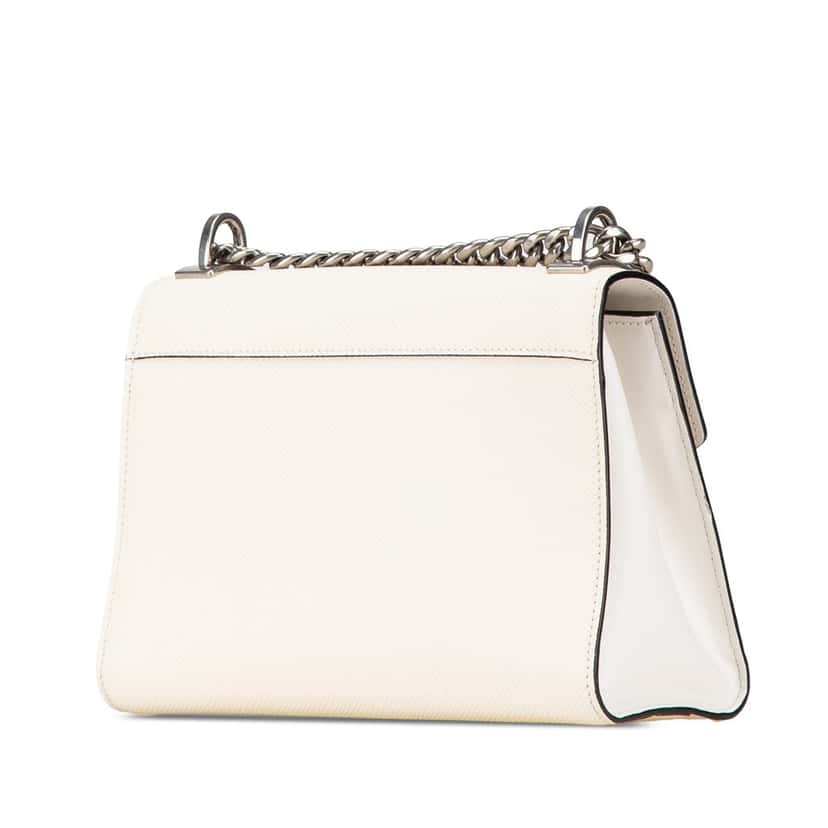Prada Saffiano Cuir Monochrome Robot Patches Envelope Chain Flap White Leather Good condition - Back View