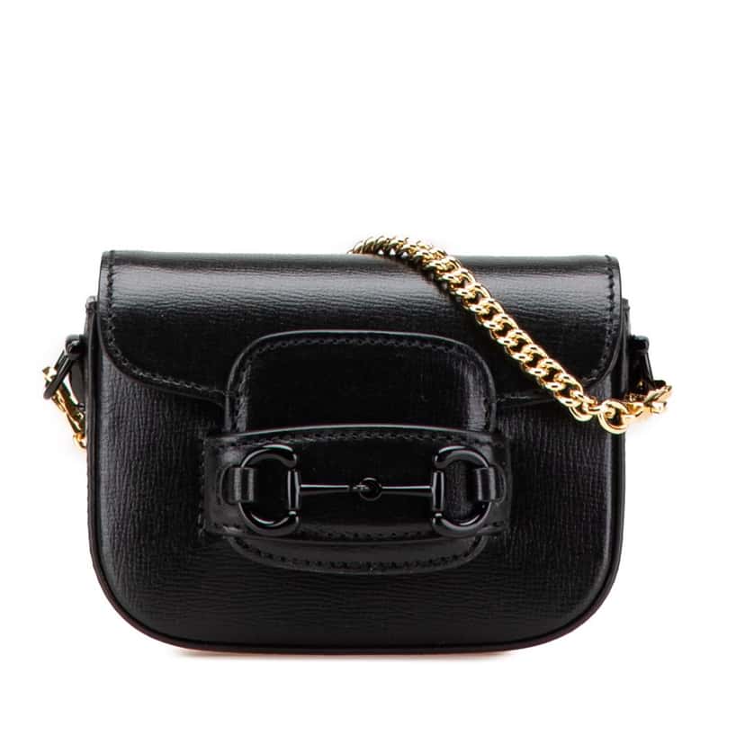 Gucci Mini Leather Horsebit 1955 Web Satchel Black Leather Good condition - Front View