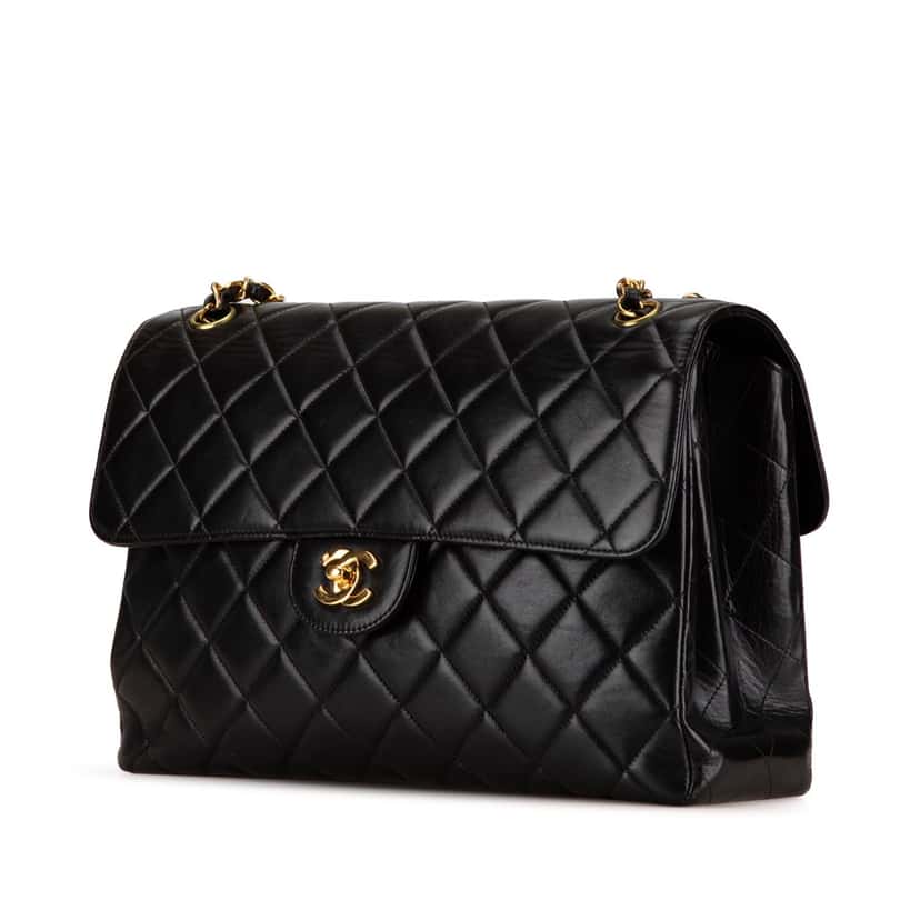 Chanel Jumbo Lambskin Double Sided Flap Black Leather Good condition - Back View