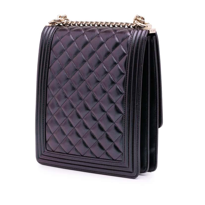Chanel Quilted Iridescent Calfskin North South Boy Flap Black Leather Good condition - Back View