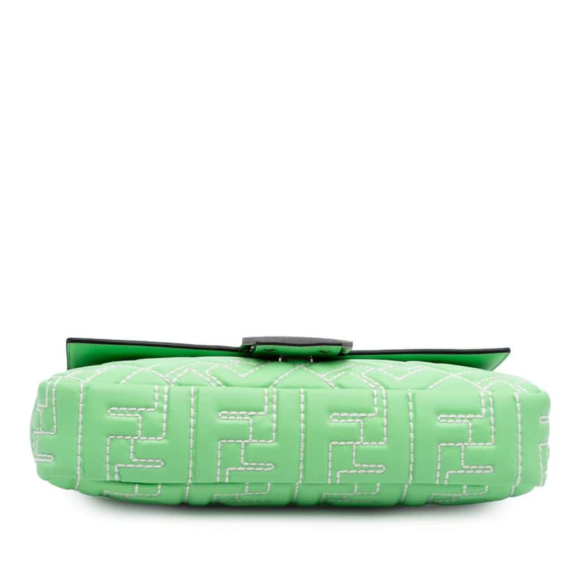 Fendi Medium Leather Embossed FF Baguette Satchel Green Leather Good condition - Inside View