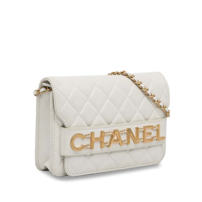 Chanel Enchained Wallet on Chain White Leather Very good condition - Back View