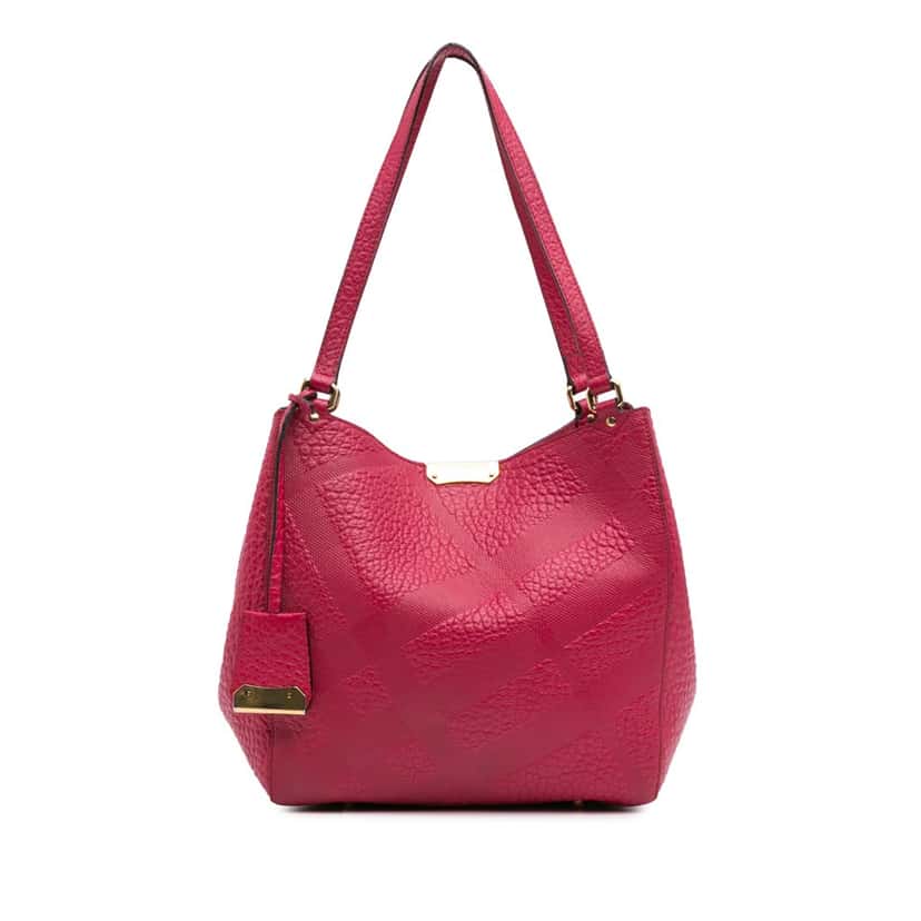 Burberry Small Embossed Grain Check Leather Canterbury Tote Pink Leather Good condition - Front View