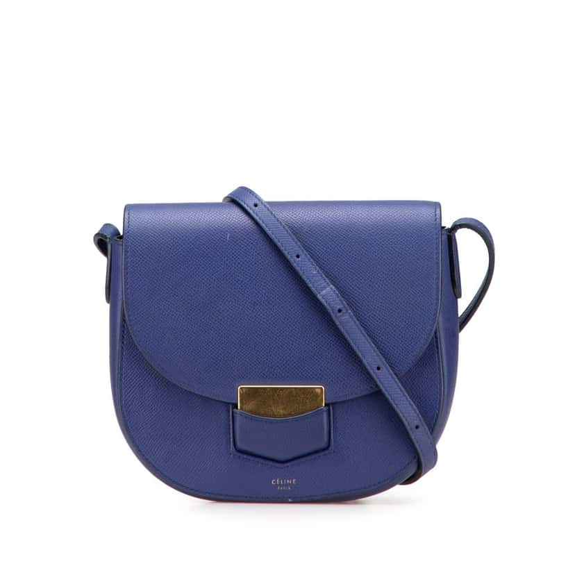 Celine Small Grained Calfskin Trotteur Crossbody Blue Leather Good condition - Front View