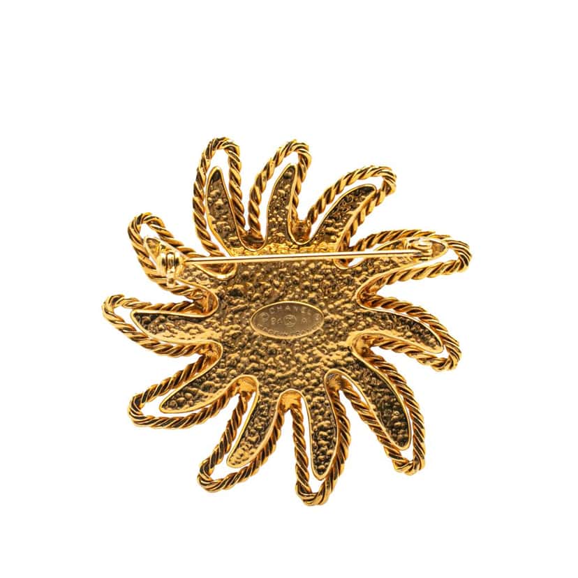 Chanel Gold Plated CC Sun Motif Brooch Gold Metal Good condition - Back View
