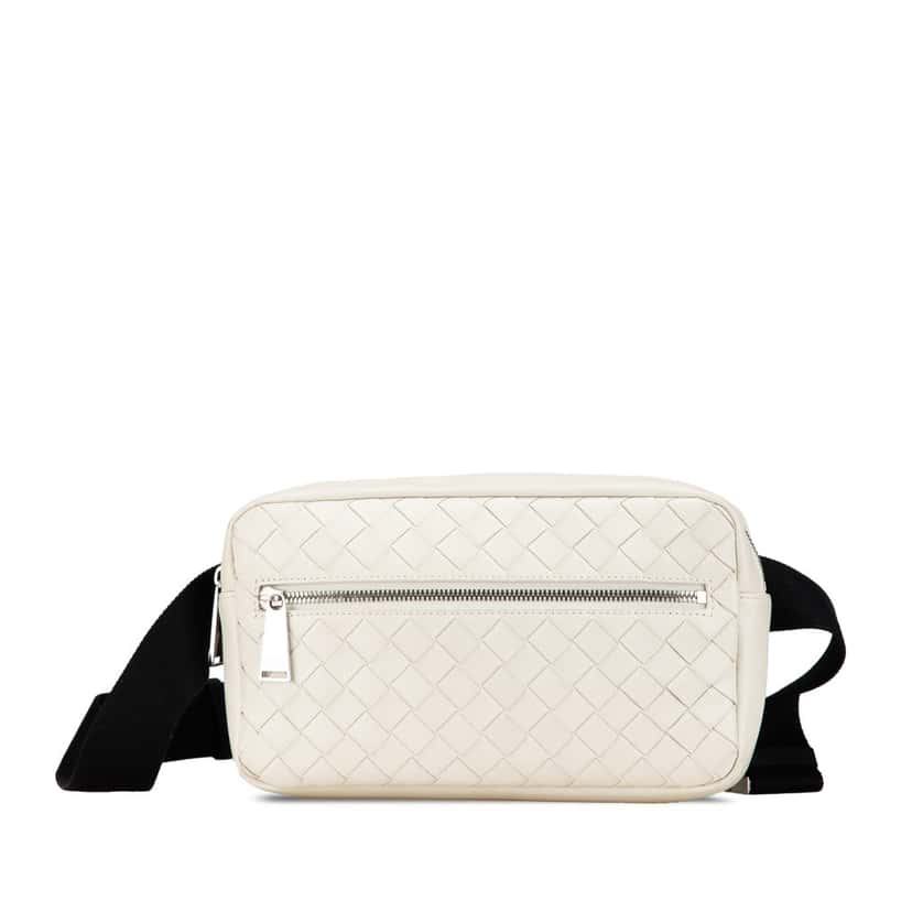 Bottega Veneta Leather Intrecciato Belt Bag White Leather Good condition - Front View