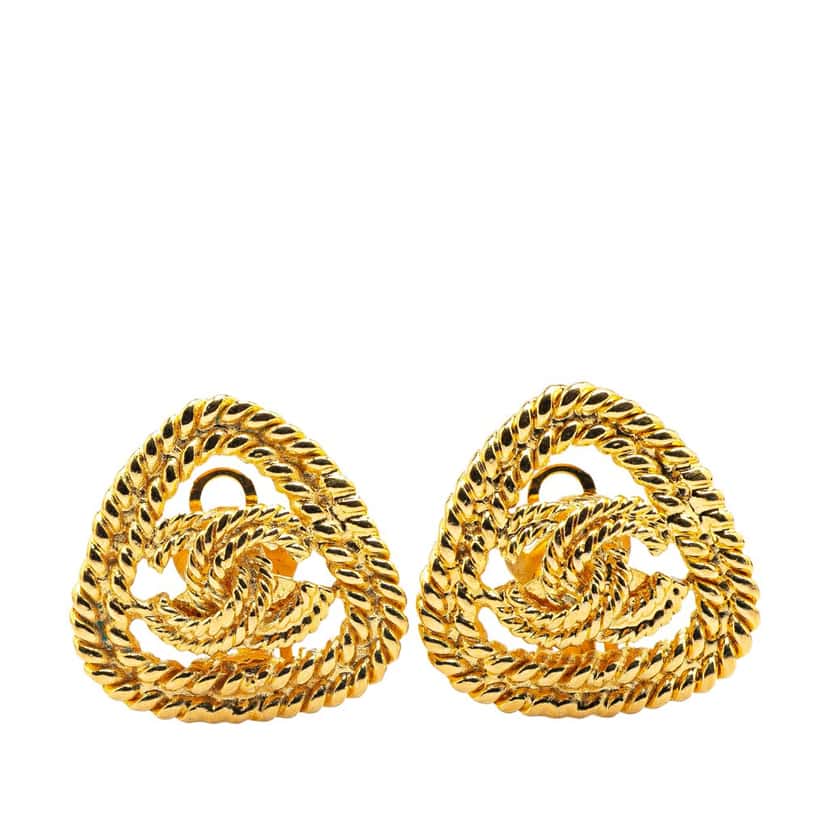Chanel Gold Plated CC Triangle Rope Clip On Earrings Gold Metal Good condition - Front View