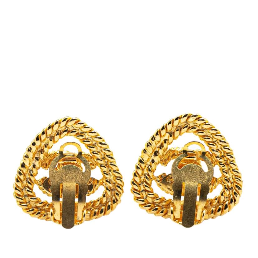 Chanel Gold Plated CC Triangle Rope Clip On Earrings Gold Metal Good condition - Back View