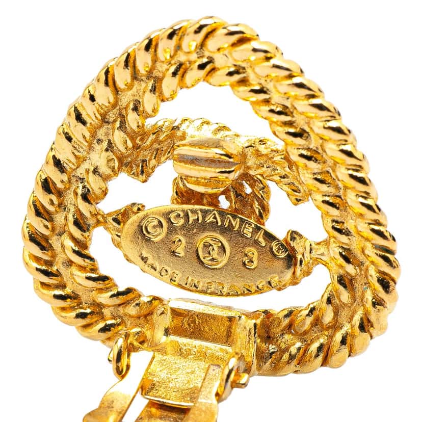 Chanel Gold Plated CC Triangle Rope Clip On Earrings Gold Metal Good condition - Inside View