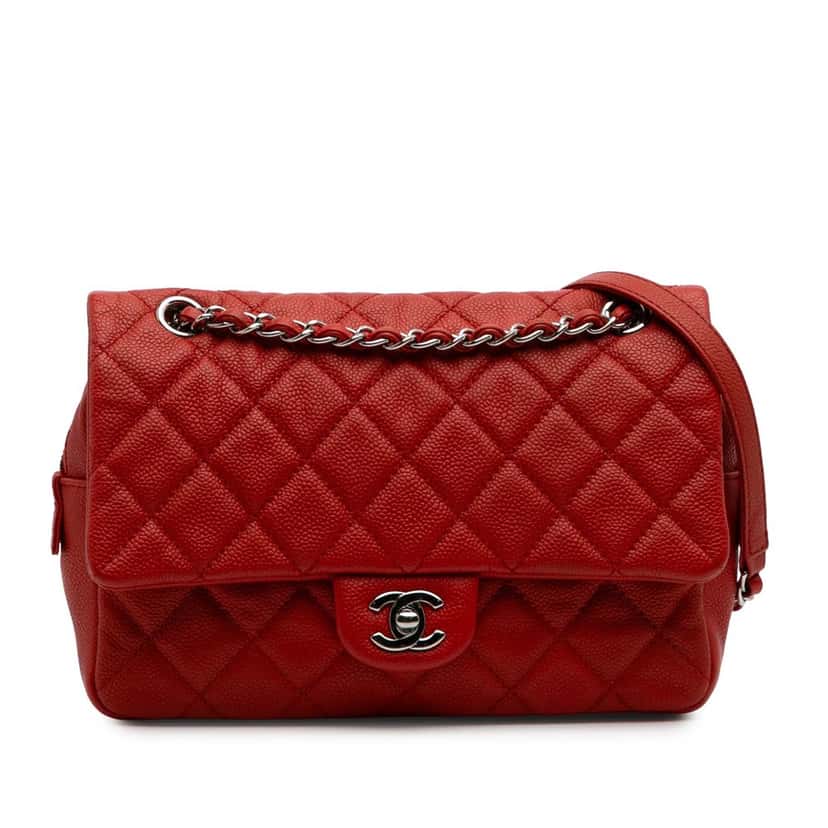 Chanel Medium Quilted Caviar Easy Flap Orange Leather Good condition - Front View