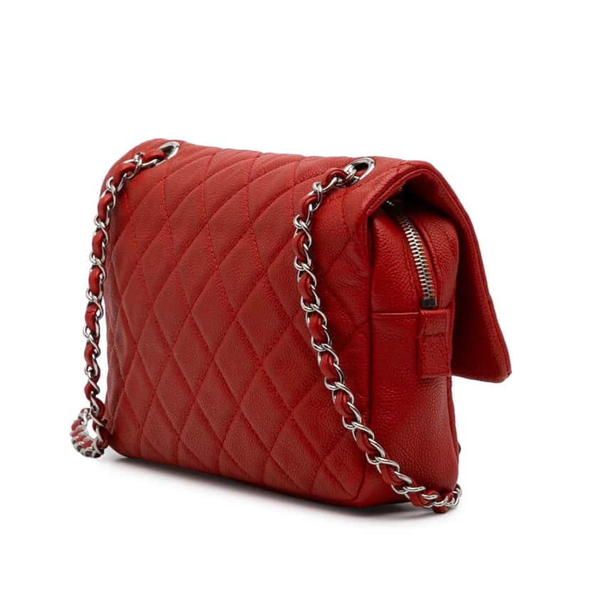 Chanel Medium Quilted Caviar Easy Flap Orange Leather Good condition - Back View