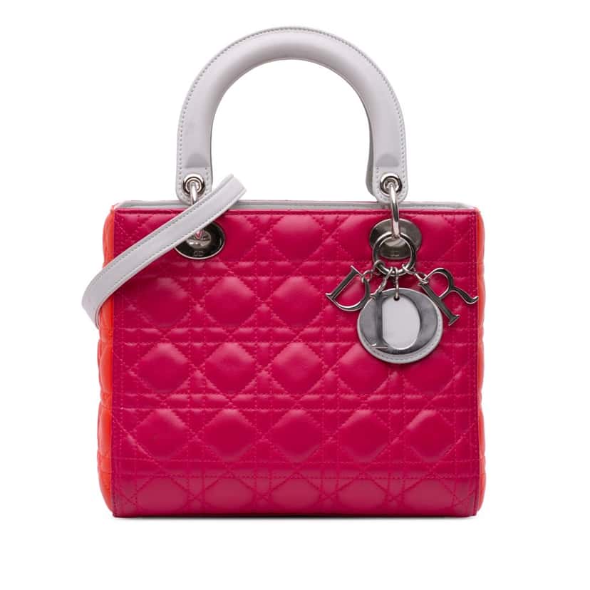 Dior Medium Tricolor Lambskin Cannage Lady Dior Pink Leather Very good condition - Front View