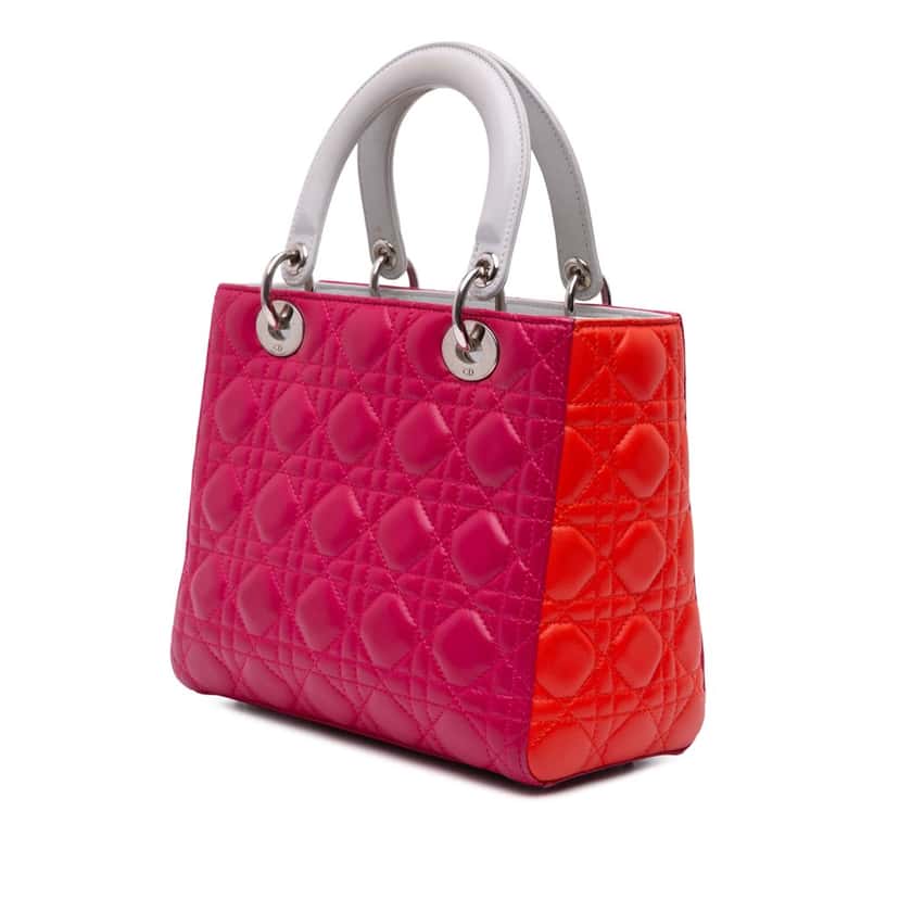 Dior Medium Tricolor Lambskin Cannage Lady Dior Pink Leather Very good condition - Back View